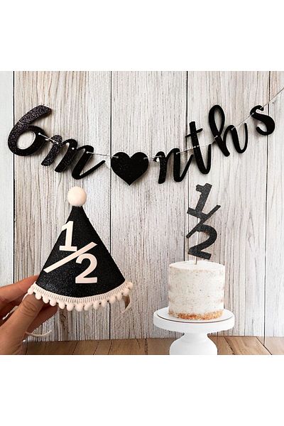 Partifabrik Set of 6 Shoes - Half Age Black Glitter Hat, Cake Decoration and Graffiti