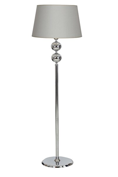 Vinner Krom Kaplama Çift Küre Metal Tek Ayaklı Lambader Konik Düz Gri