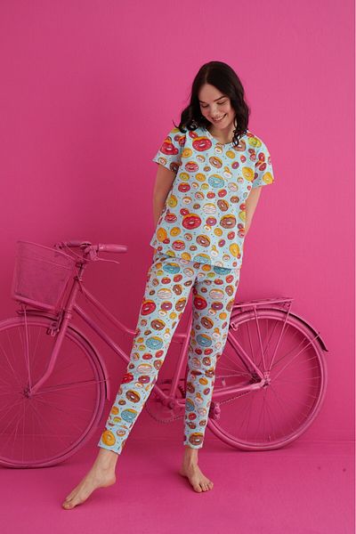 TAMPAP Patterned Crew Neck Women's Pajamas Set - Waynap 4130