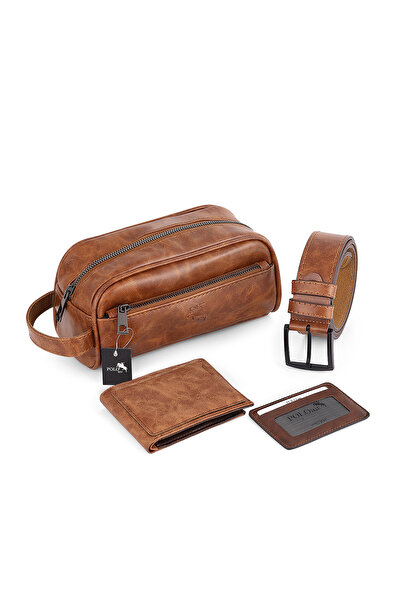 Polo Air Erkek El Çantası Cüzdan Kemer Kartlık Set Taba Kombin N-30-T