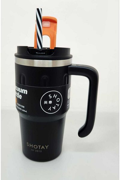 Shotay Black Handle Mug ST-8169 680ml - Use Thermos Cup with Straw and No Straw