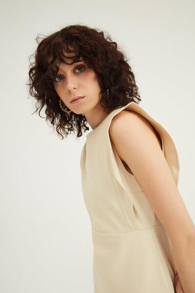 Quzu Flounced Gabardine Dress