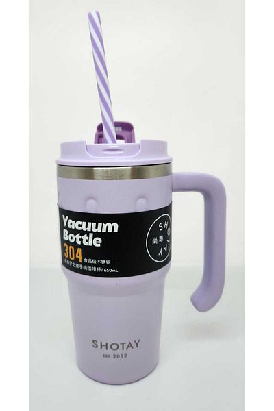 Shotay ST-8169 Model Lilac Handle Mug - 680ml, Thermos Cup with Straw and No Straw