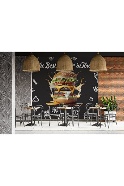 LOTUS AURA Büyük Hamburger Duvar Kağıdı Renkli Burger Duvar Resmi Restoran Du...