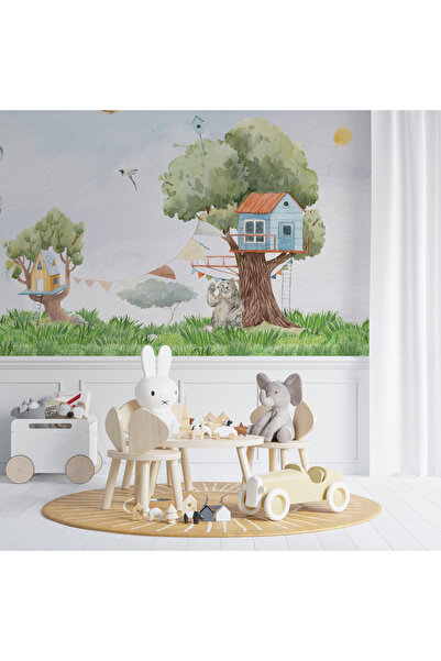 LOTUS AURA Orman Hayvanları Duvar Kağıdı Ağaç Evler Duvar Resmi Çocuk Odası Duvar Posteri