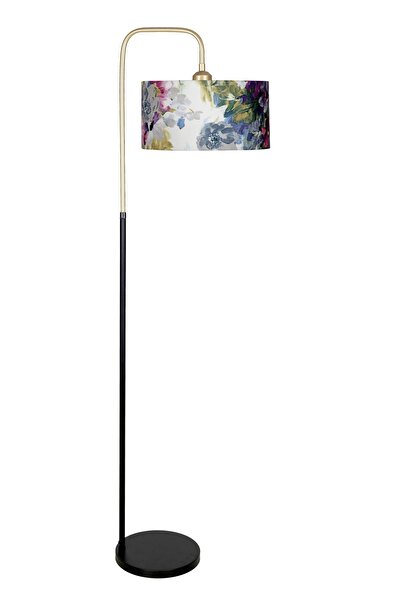 Vinner Potenza Eskitme Detaylı Siyah Metal Lambader - Gül Desenli