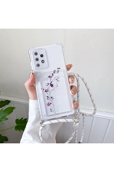 GAGA ELEKTRONİK Samsung Galaxy A72 Transparent Hanging Card Holder Antishock Camera Protection Case (Compatible Model with Cap)