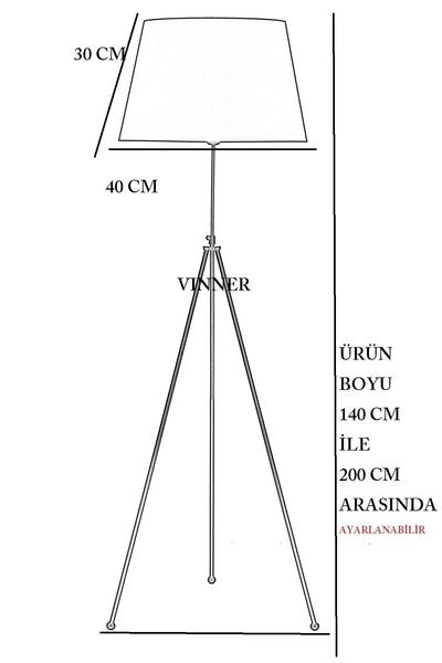 Vinner Noa Siyah Kaplama Tripod Boyu Ayarlanabilir Metal Lambader - Hasır Koyu Kahve