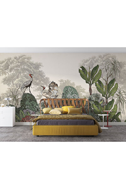 LOTUS AURA Tropikal Orman Duvar Kağıdı Turna Duvar Resmi Oturma Odası Duvar P...