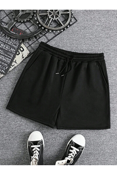 De Carte Siyah Unisex Düz Rahat kalıp Mevsimlik Şort