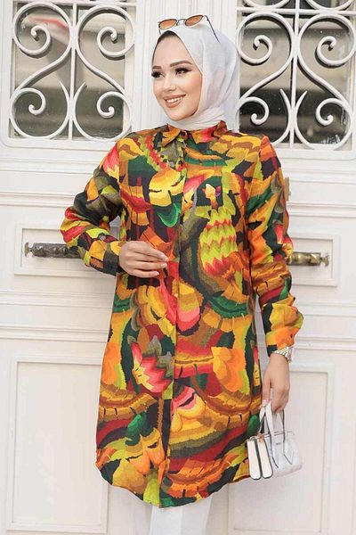 Neva Style Oil Green Hijab Tunic 11694Yy