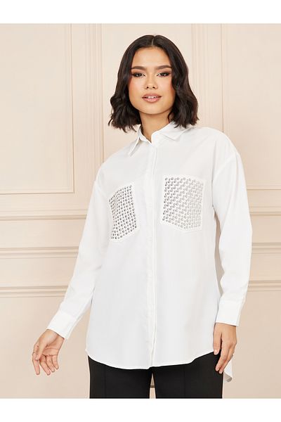 Styli Oversized Embellished Pocket Detail Shirt