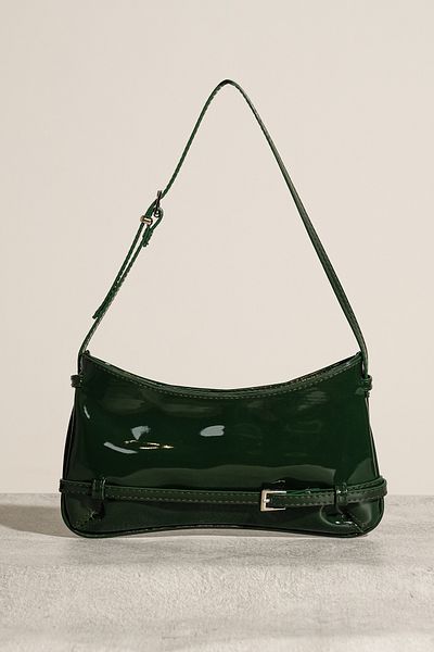 Çantacımstore Green Women's Patent Leather Baguette Bag