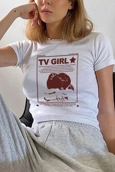EFBUTİK Y2K White Crop Top - TV Girl Design