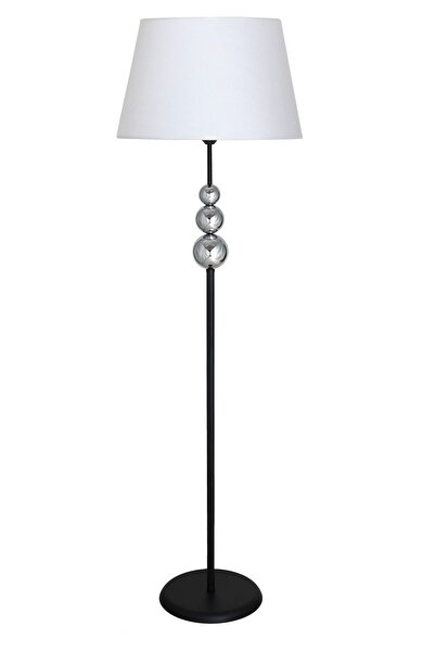 Vinner Üçlü Krom Küre Tek Ayaklı Siyah Metal Lambader - Beyaz