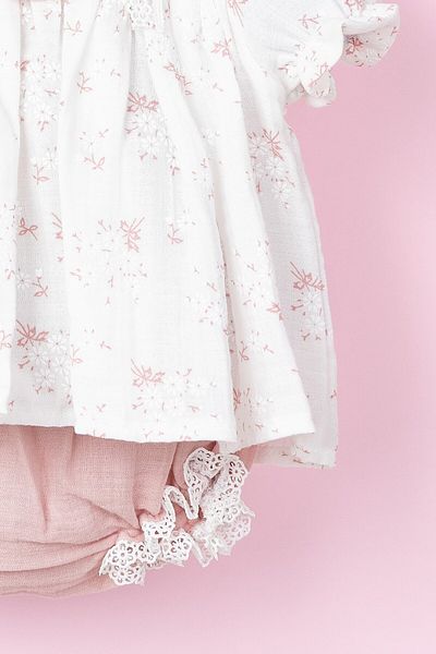 Banamio Lettie Crispy Floral Patterned Muslin Set - Scallop and Bow Detailed Blouse Shorts