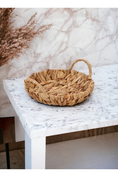 Çavdar Group Hasır Su Sümbülü Mini Tepsi Yuvarlak El Yapımı Servis Tepsisi Dü...