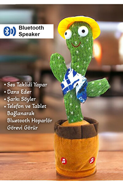 EgeOnline Bluetooth Hoparlörlü Model Dans Eden Kaktüs Şarjlı Konuşan Ses Takl...