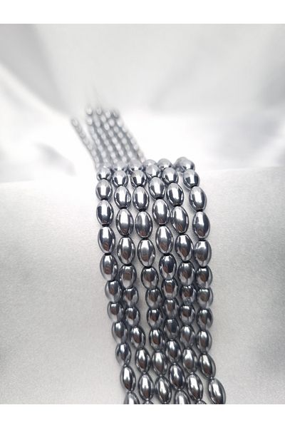 Yüksel Boncuk 6x9 mm Barley Cut Hematite and Silver Stone Natural Stone String