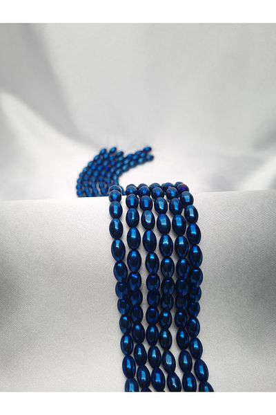 Yüksel Boncuk Navy Blue Hematite Stone - 6x9 mm Barley Cut Natural Stone String