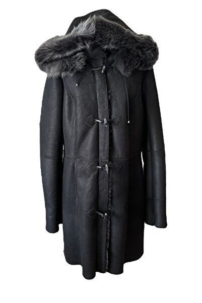 asus deri OSLO - سترة نسائية بغطاء للرأس من فرو الحمل الأصلي