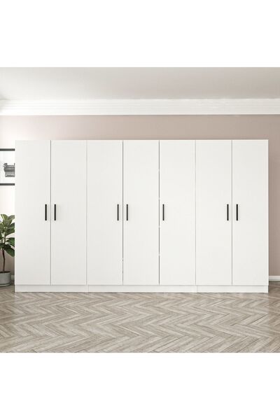 Minar Kale 7 Kapaklı Zincir Dolap - Gardrop - Beyaz