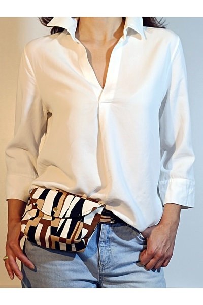 minart design Abstract Tie Dye Coffee Black Patterned Brown Checkered Lining Mini Bag Waist Bag