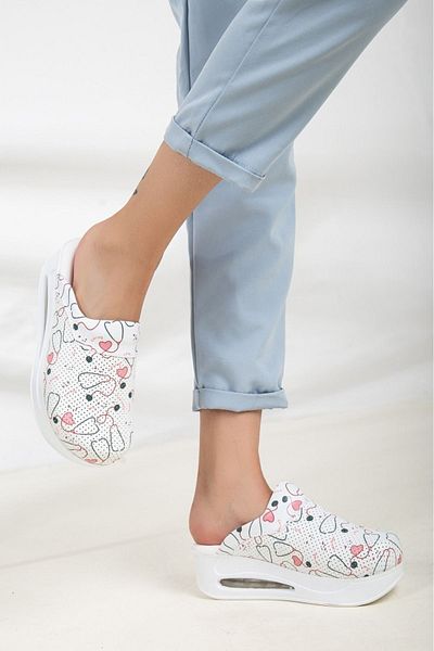 AREL MEDİKAL Air Sole Wedge Heeled Orthopedic Hospital Nurse Γυναικείες Παντόφλες Λευκές