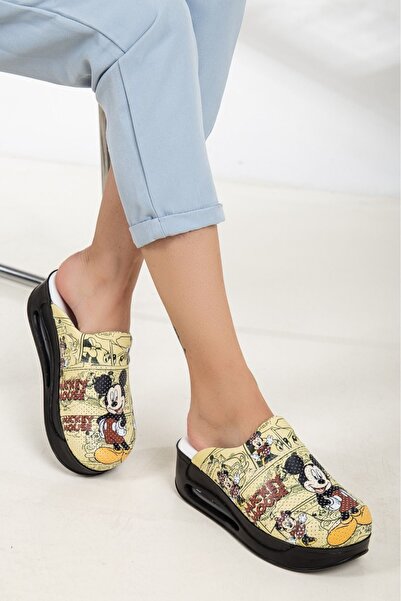 AREL MEDİKAL Γυναικείες παντόφλες με μοτίβο Mickey Mouse Air Sole Wedge Heele...