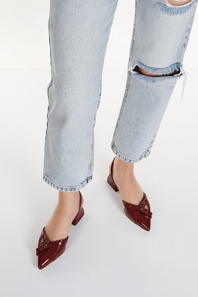 MİKANA MODA Open Back Patent Leather Shoes - Women's, Buckle Detailed