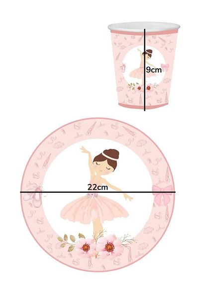 aşkın concept Birthday Ballerina Themed Plate and Cup - 8 Pieces
