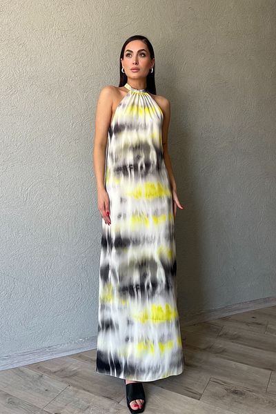 Seda Yalçın Atelier فستان طويل بياقة رسن أصفر ملون
