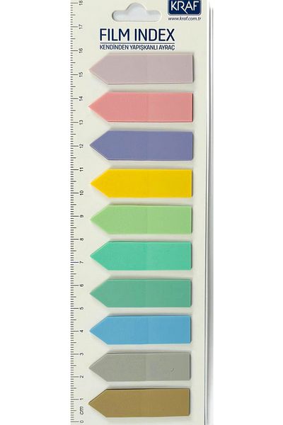 KRAF PP Arrow Shape Bookmark - 12x44mm, 10 Pastel Colors, X 20 Sheets, Film Index Adhesive