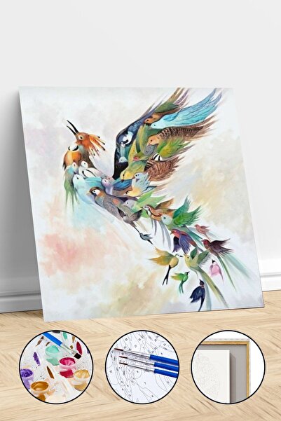 Pastelya Sayılarla Boyama Seti Çerçeveli Kasnaklı Simurg Kuşu 60 X 75 Cm