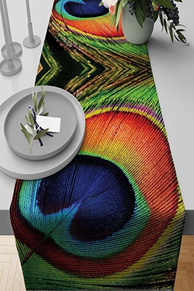RugViva Față de masă din țesătură premium din pene thailandeze, rezistentă la pete, Runner Peacock 40x140cm Rnr234