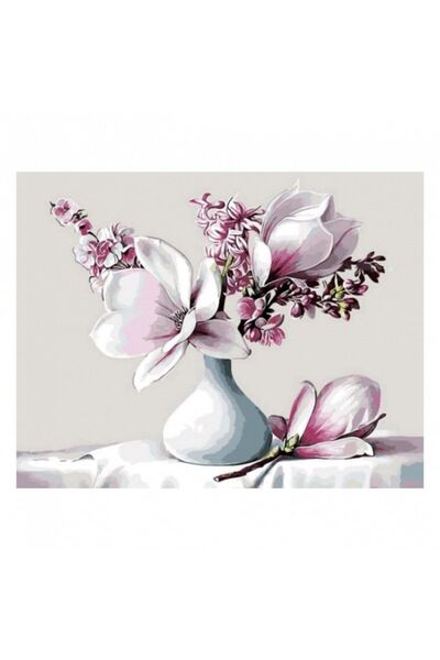 Pastelya Sayılarla Boyama Seti Çerçeveli Kasnaklı Beyaz Manolya 60 X 75 Cm