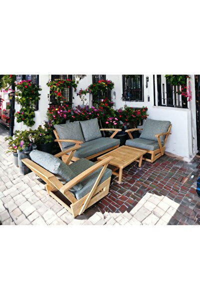 zerkaconcept Monza Bahçe Balkon Masif Kestane Ahşap Kollu Koltuk Takım 1 Adet...