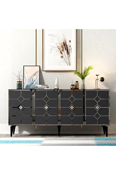 zerkaconcept Kurtuba Konsol Tv Sehpası Çok Amaçlı Dolap Antrasit Gümüş