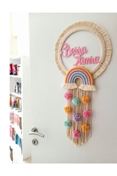 Keçelibebek Makrome Isimli Çocuk Odası Kapı Süsü ( Soru Kısmından Mutlaka Isim Belirtiniz)