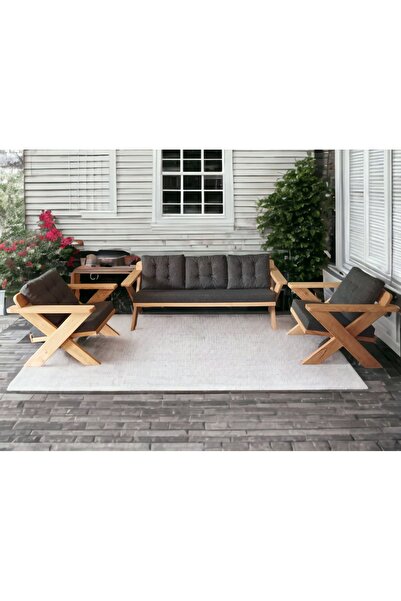 zerkaconcept Berlin Masİf Ahşap Bahçe Balkon Koltuk Takımı Kestane Ağacı 1 ad...