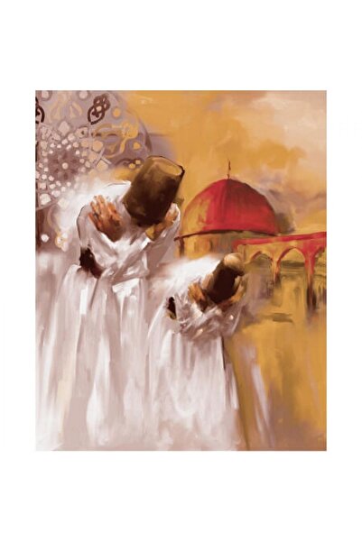 Pastelya Sayılarla Boyama Seti Çerçeveli Kasnaklı Ermiş Mevleviler  50 x 65 cm