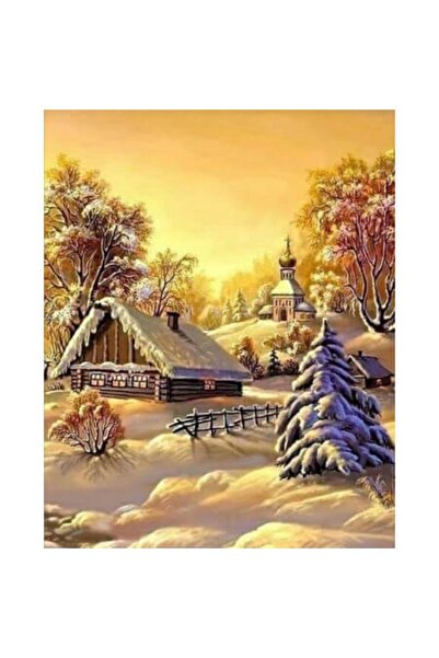 Pastelya Sayılarla Boyama Seti Çerçeveli Kasnaklı Bir Kış Manzarası 60 X 75 Cm
