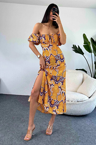 Lady Pixie Γυναικείο φόρεμα από βισκόζη - Σχέδιο σάλι και μανίκια μπαλόνι