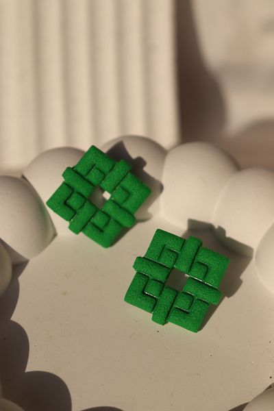 Gizy Store Polymer clay green earrings neon earrings women's earrings square earrings