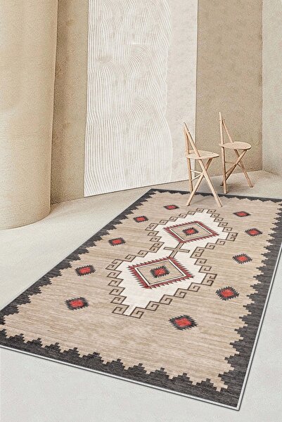 Lavita Home Dijital Baskı Yıkanabilir Kaymaz Bej Salon Halısı Mutfak Halısı Y...