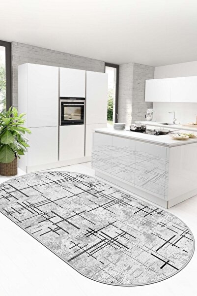 Confidence Home Makinede Yıkanabilir Kaymaz Taban Leke Tutmaz Gri Oval Mutfak...