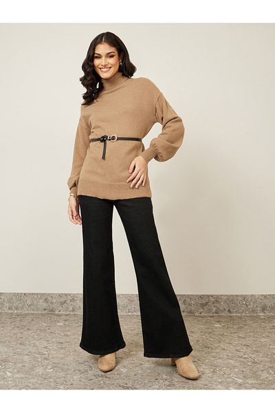 Styli Oversized Solid Turtle Neck Longline Sweater