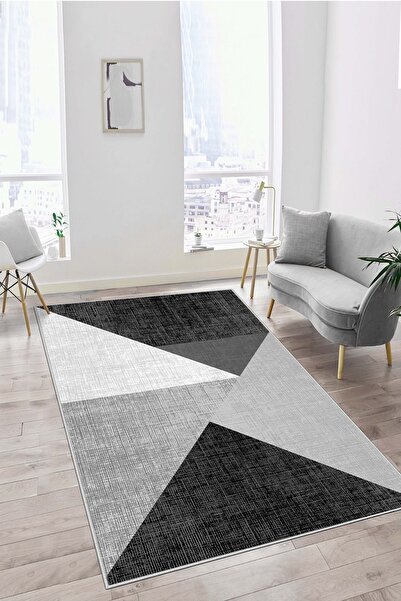 Lavita Home Dijital Baskı Yıkanabilir Kaymaz Siyah Salon Halısı Mutfak Halısı...