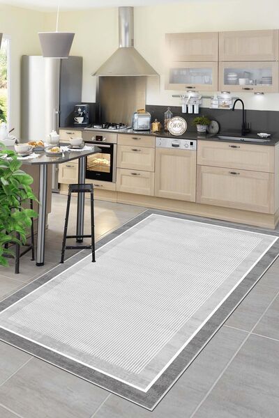 Lavita Home Makinede Yıkanabilir Kaymaz Taban Leke Tutmaz Gri Çizgili Salon H...