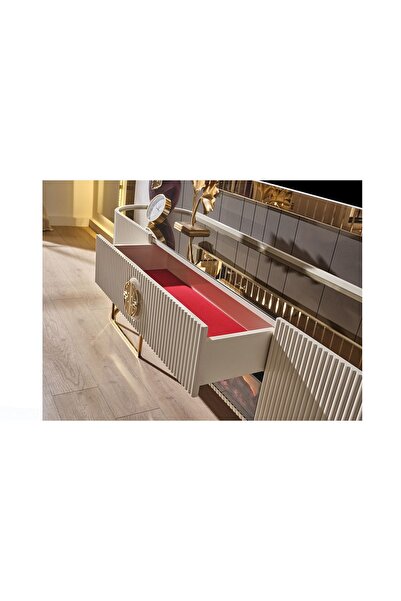 mobilyabazari Guccix Ekru Şömineli Tv Sehpası